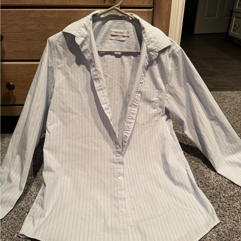 Calvin Klein Blue and White Striped Shirt